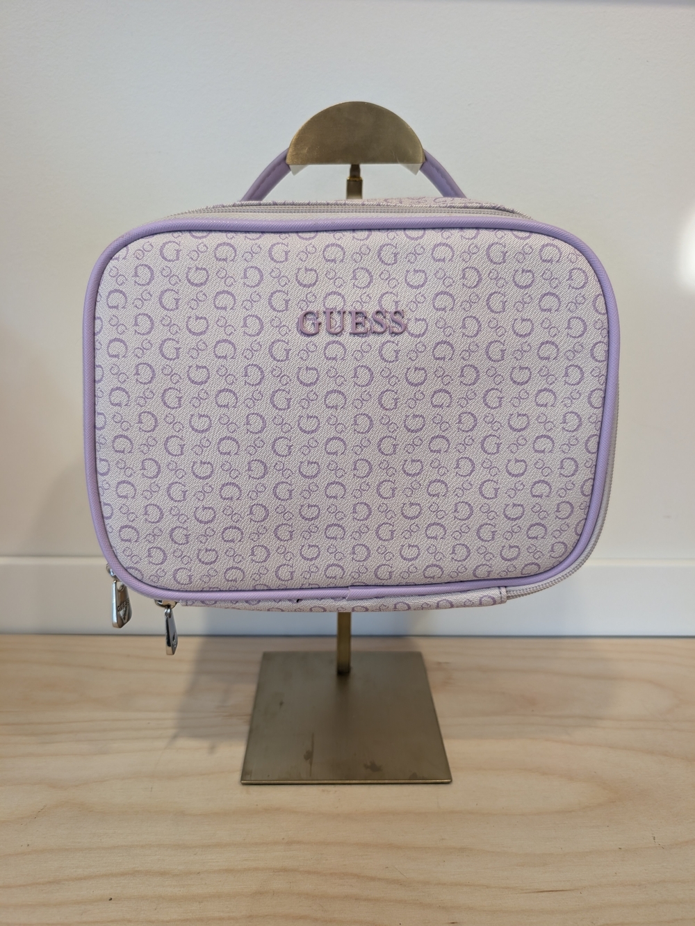 GUESS Monogram Cosmetic Travel Bag Purple & White